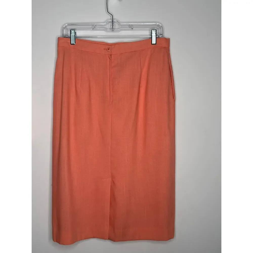 1980s Oleg Cassini peach two piece skirt suit size 10